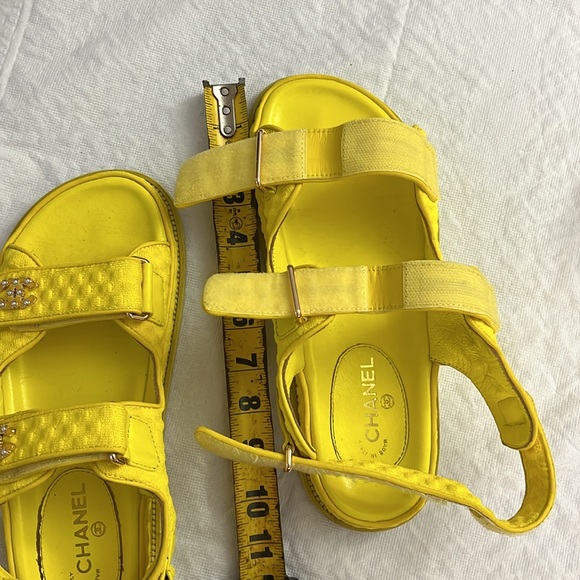CHANEL Dad Sandals Cloth Tweed Sandals In Yellow Size 40 - Picture 8 of 8